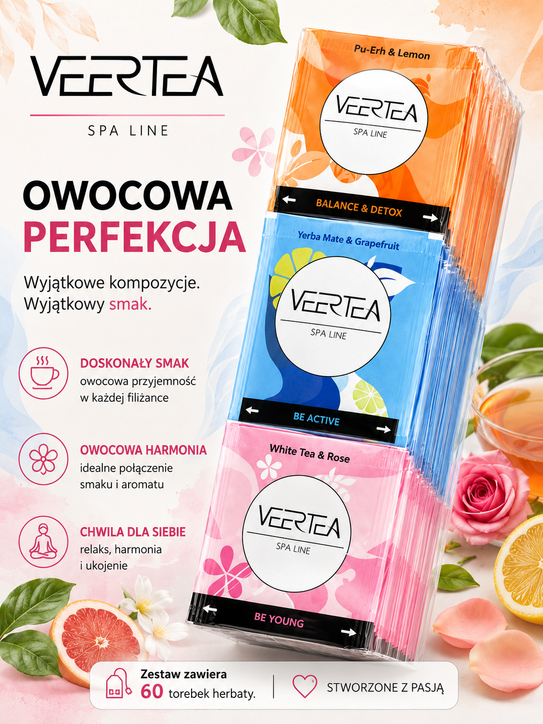 MIX herbat różnych smaków Veertea w saszetkach 60 kopert
